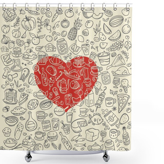 Personality  Doodle Food Icons Shower Curtains