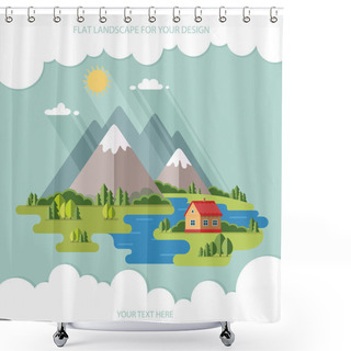 Personality  Summer  Landscape. Houses In The Mountains Among The Trees, Rest Shower Curtains