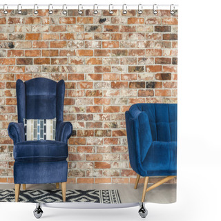 Personality  Blue Armchair And Pattern Rug Shower Curtains