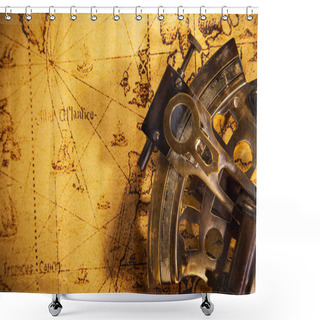 Personality  Old Vintage Navigation Equipment On Old World Map. Shower Curtains