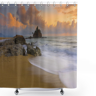 Personality  Sunrise With Wave At Kemasek Beach Taken With Slow Shutter Shower Curtains