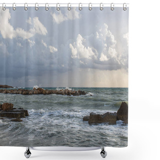 Personality  Rocks Near Mediterranean Sea Against Sky With Clouds  Shower Curtains