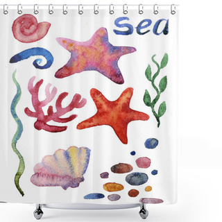 Personality  Different Sea Shells, Corals And Starfish Shower Curtains