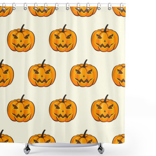 Personality  Halloween Seamless Pattern Isolated Wrap Wallpaper With Terrible Pumpkins In A Cartoon Style. Vector Illustration Of Halloween Theme For Your Projects Shower Curtains