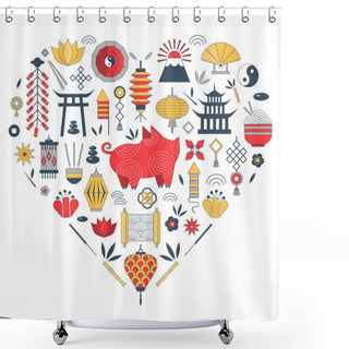 Personality  Chinese New Year In Heart Shape Shower Curtains
