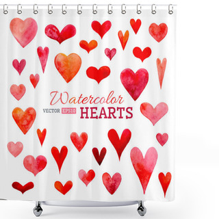 Personality  Set Of Vector Watercolor Hearts.  Shower Curtains