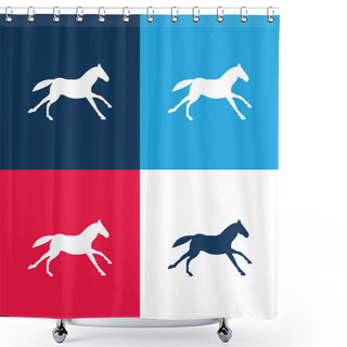 Personality  Black Running Horse Blue And Red Four Color Minimal Icon Set Shower Curtains