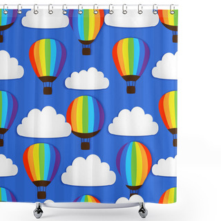 Personality  Seamless Pattern With Hot Air Balloons In The Sky - Vector Illustration Shower Curtains