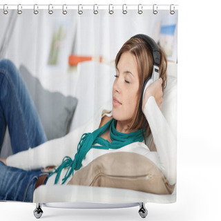 Personality  Woman Relaxing On A Sofa Listening To Music Shower Curtains