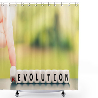 Personality  Evolution Instead Of Revolution. Hand Turns A Dice And Changes T Shower Curtains