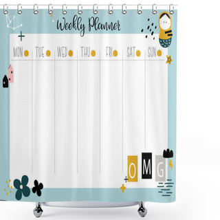Personality  Vector Illustration Of Cute Note Pad Stationary. Weekly Organizer Planner With Scandinavian Style Character Shower Curtains