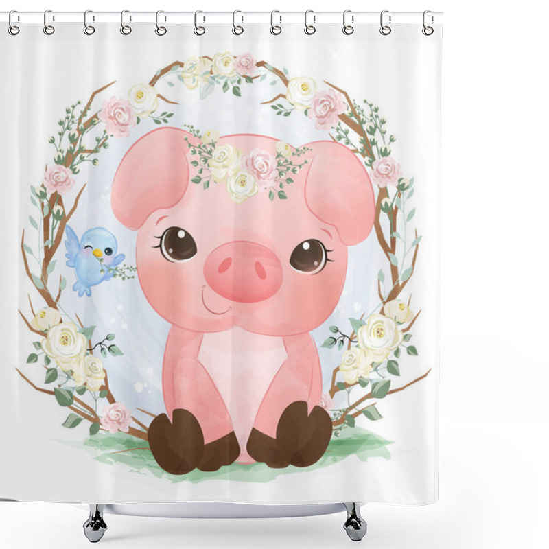 Personality  Adorable Animals Illustration In Watercolor For Personal Project Shower Curtains