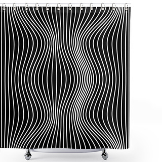 Personality  Black And White Abstract Line Wave Seamless Pattern. Texture With Wavy, Billowy Lines For Your Designs. Vector Illustration. Shower Curtains