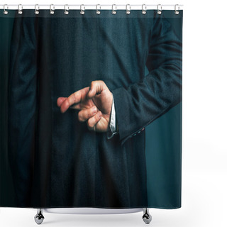 Personality  Lying Businessman Holding Fingers Crossed Behind His Back Shower Curtains