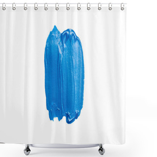 Personality  Top View Of Abstract Colorful Blue Paint Brushstrokes On White Background Shower Curtains