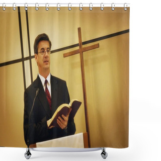 Personality  Pastor Preaching From Pulpit Shower Curtains