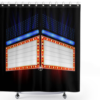Personality  Entertainment Billboard Sign Illuminated With Shining Neon Lights At Black Background Shower Curtains