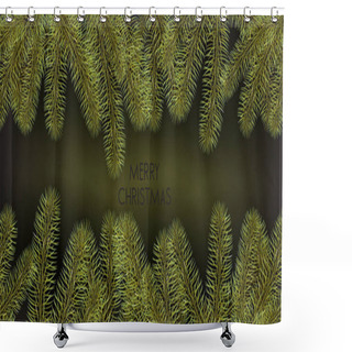 Personality  Christmas Background With Green Fir Twigs. Vector Shower Curtains