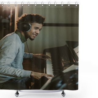 Personality  Happy Young African American Man Playing Piano At Studio Shower Curtains