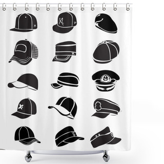 Personality  Cap Set Isolated On White Hat Icon Vector Baseball Rap Shower Curtains