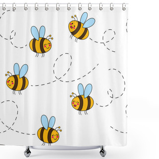 Personality  Cute Seamless Pattern With Bees. Hand Drawn Vector Illustration. Wrapping Paper Pattern. Background With Vector Cartoon Elements. Shower Curtains