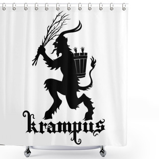 Personality  Christmas Illustration, Postcard. Krampus Central European Folklore Character. Krampus Christmas Horned Demon Shower Curtains