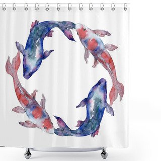 Personality  Spotted Aquatic Underwater Colorful Fish Set. Red Sea And Exotic Fishes Inside. Watercolor Background Illustration Set. Watercolour Drawing Fashion Aquarelle Isolated. Frame Border Ornament Square. Shower Curtains