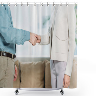 Personality  Cropped Shot Of Psychotherapist And Patient Shaking Hands In Office Shower Curtains