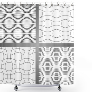 Personality  Set Of Four Abstract Seamless Backgrounds. Stripes And Waves On A White Background Shower Curtains