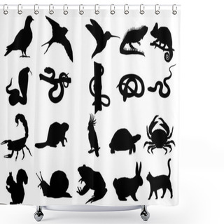 Personality  Animals Set Vector Illustration Beauty On Butterfly Side View Design Flat Four Color Minimal Icon Set Extra Big Animals And Birds Set Forest Animals Set Butterfly Set Monster Set Two Classmates Building Miniatures At Science Class. Dog Silhouettes  Shower Curtains