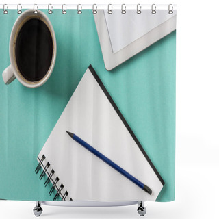 Personality  Notebook With Cup Of Coffee And Digital Tablet Shower Curtains