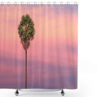 Personality  Palm Tree On Dramatic Sunset Background Shower Curtains