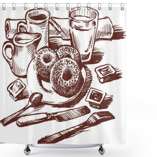 Personality  Breakfast On The Table Shower Curtains