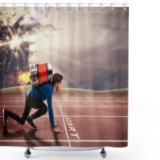 Personality  Boy With Rocket On Running Track Shower Curtains