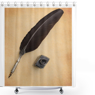 Personality  Feather Quill And Inkwell On An Old Paper Shower Curtains
