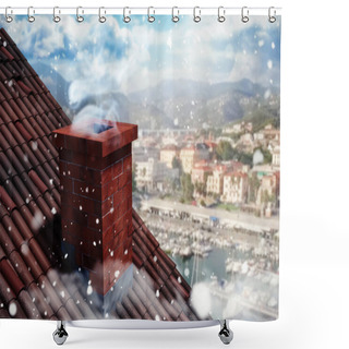 Personality  Snow Falling Against Sail Boats Shower Curtains