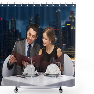 Personality  Couple On Romantic Date In Restaurant Shower Curtains