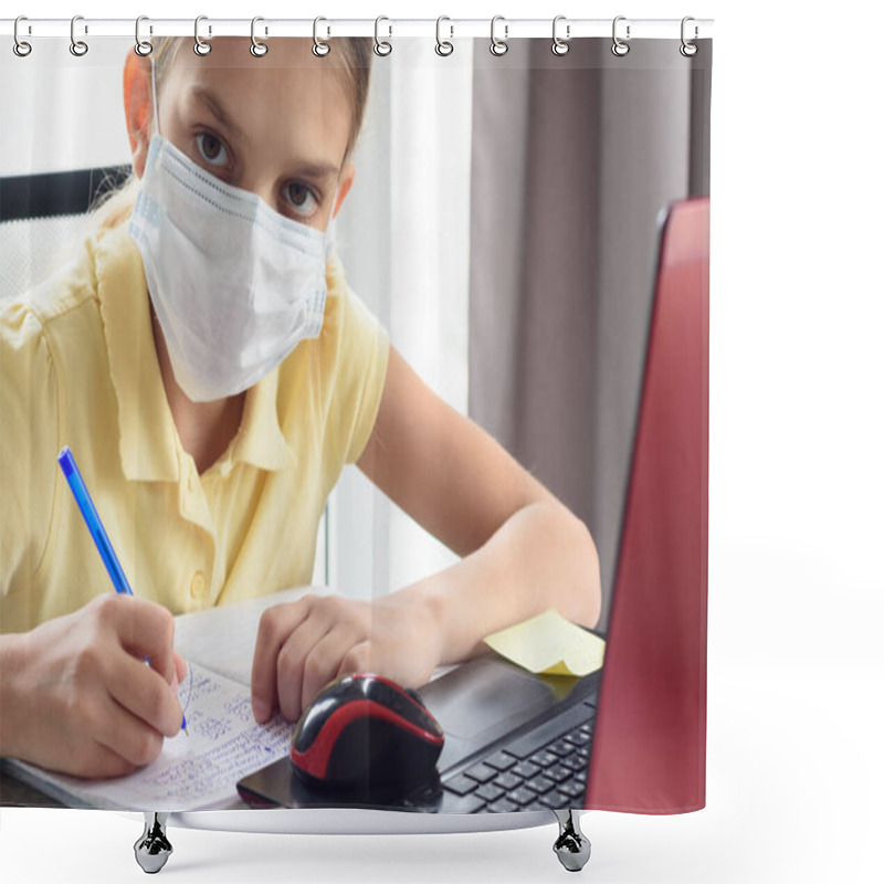 Personality  The Sick Girl In Self-isolation Mode Does Her Homework And Looked Into The Frame. Shower Curtains