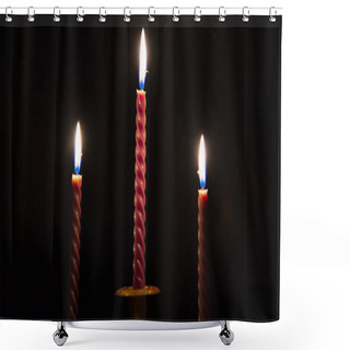 Personality   Three Red Candles Burning In The Darkness Outside The Window Shower Curtains
