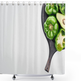 Personality  Top View Of Avocado, Peppers And Greenery On Pizza Skillet  Shower Curtains
