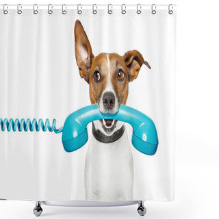 Personality  Dog On The Phone And Looking The Side Shower Curtains