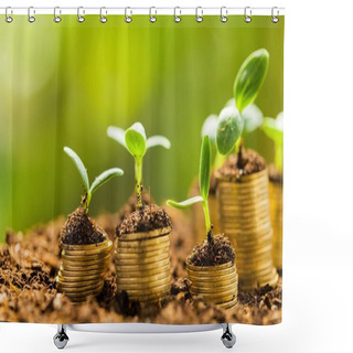 Personality  Coins In Soil With Young Plants Shower Curtains