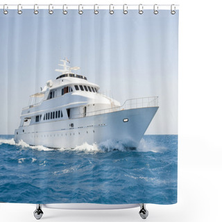 Personality  Large Motor Yacht Under Way At Sea Shower Curtains
