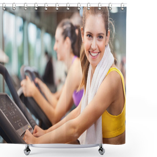 Personality  Woman Training In A Fitness Club Shower Curtains