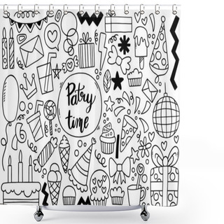 Personality  Hand Drawn Party Doodle Happy Birthday Shower Curtains