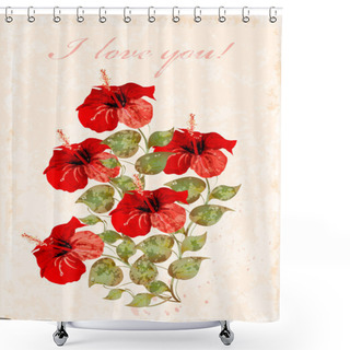 Personality  Vintage Greeting Card With Hibiscuses Shower Curtains