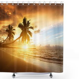 Personality  Sunset On The Beach Of Caribbean Sea Shower Curtains