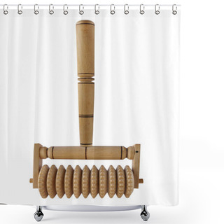 Personality  Gear Massage Roller Made Of Wood On A White Background Shower Curtains