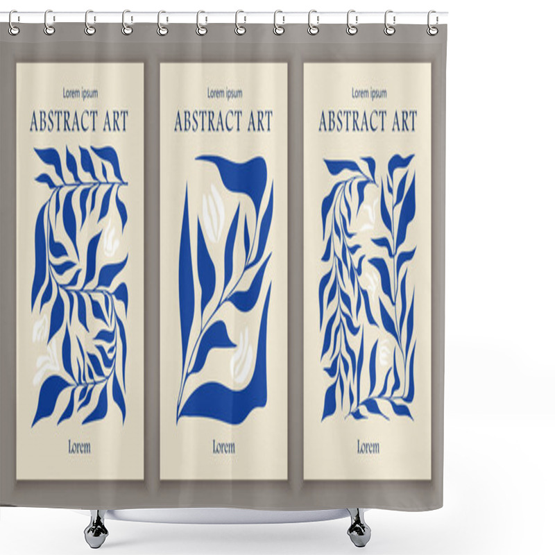 Personality  Matisse Abstract Art Banners Set. Minimalistic Creativity And Art. Blue Traditional Patterns. Template, Layout And Mock Up. Cartoon Flat Vector Collection Isolated On Grey Background Shower Curtains