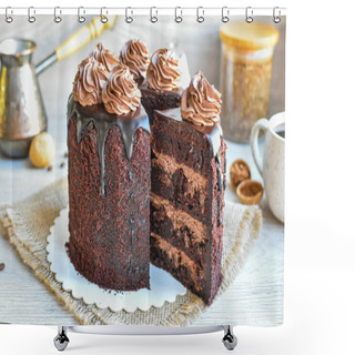 Personality  Chocolate Truffle Cake With Ganache And Walnut Cream Shower Curtains